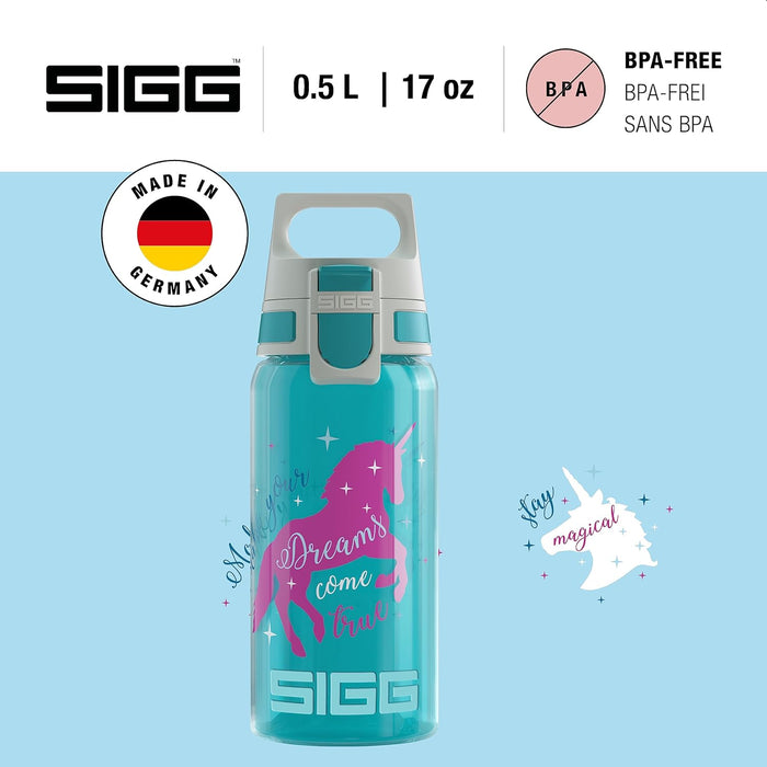 Junior SIGG Kids VIVA ONE Unicorn Water Bottle (0.5L), Light Blue Design