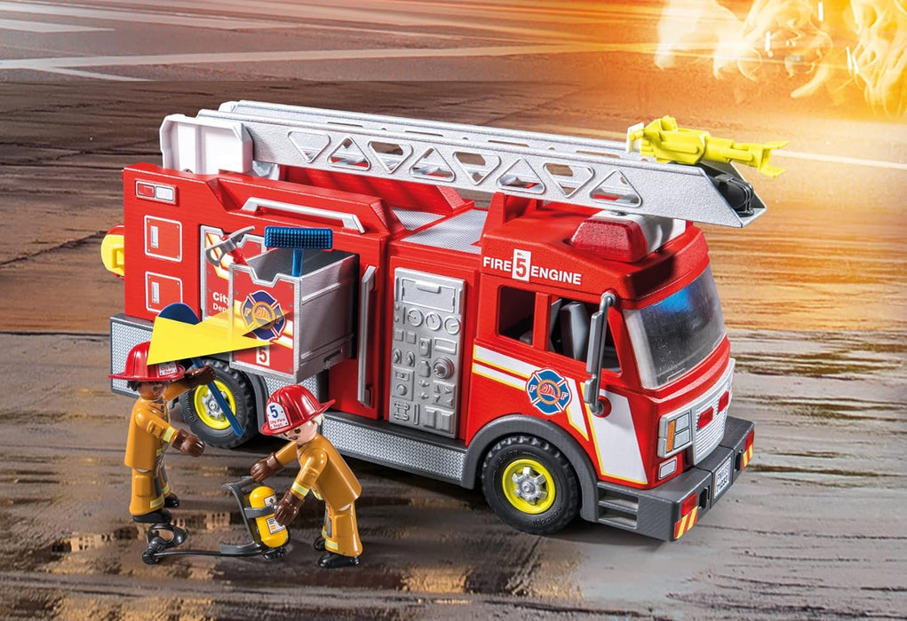 Playmobil 71233 Fire Truck - 2023 Version Rescue Action with Flashing Lights & Accessories