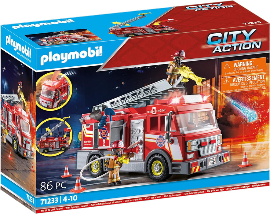 Playmobil 71233 Fire Truck - 2023 Version Rescue Action with Flashing Lights & Accessories