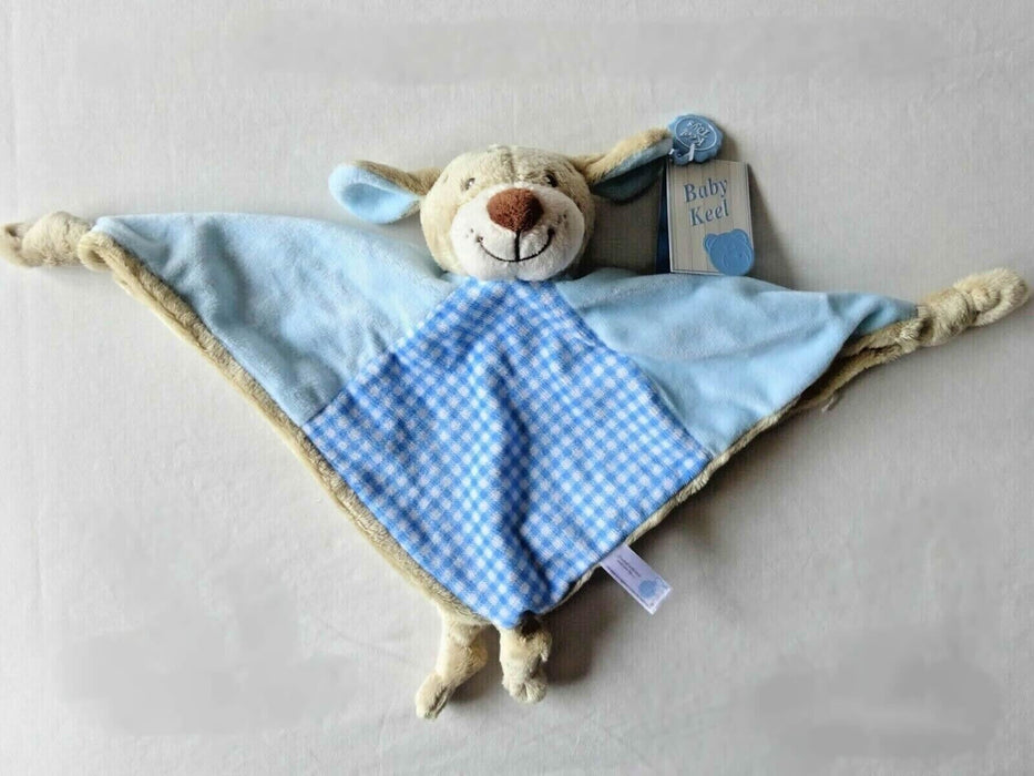 Junior Keel Toys Baby Bear Blue Gingham, Soft Comfort Blanket 28cm