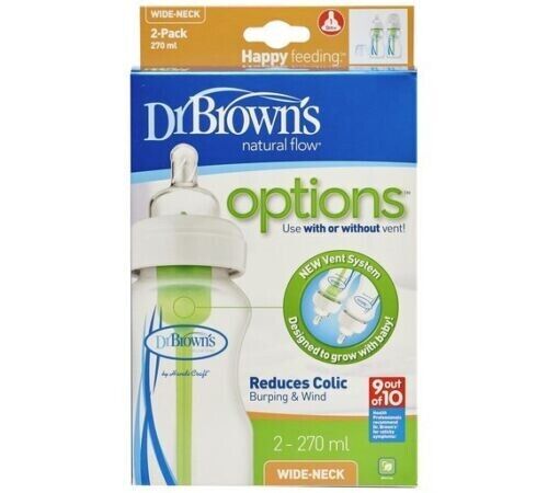 DR BROWN Options+ Natural Flow Wide Neck 270ml Baby Feeding Bottles Set Junior